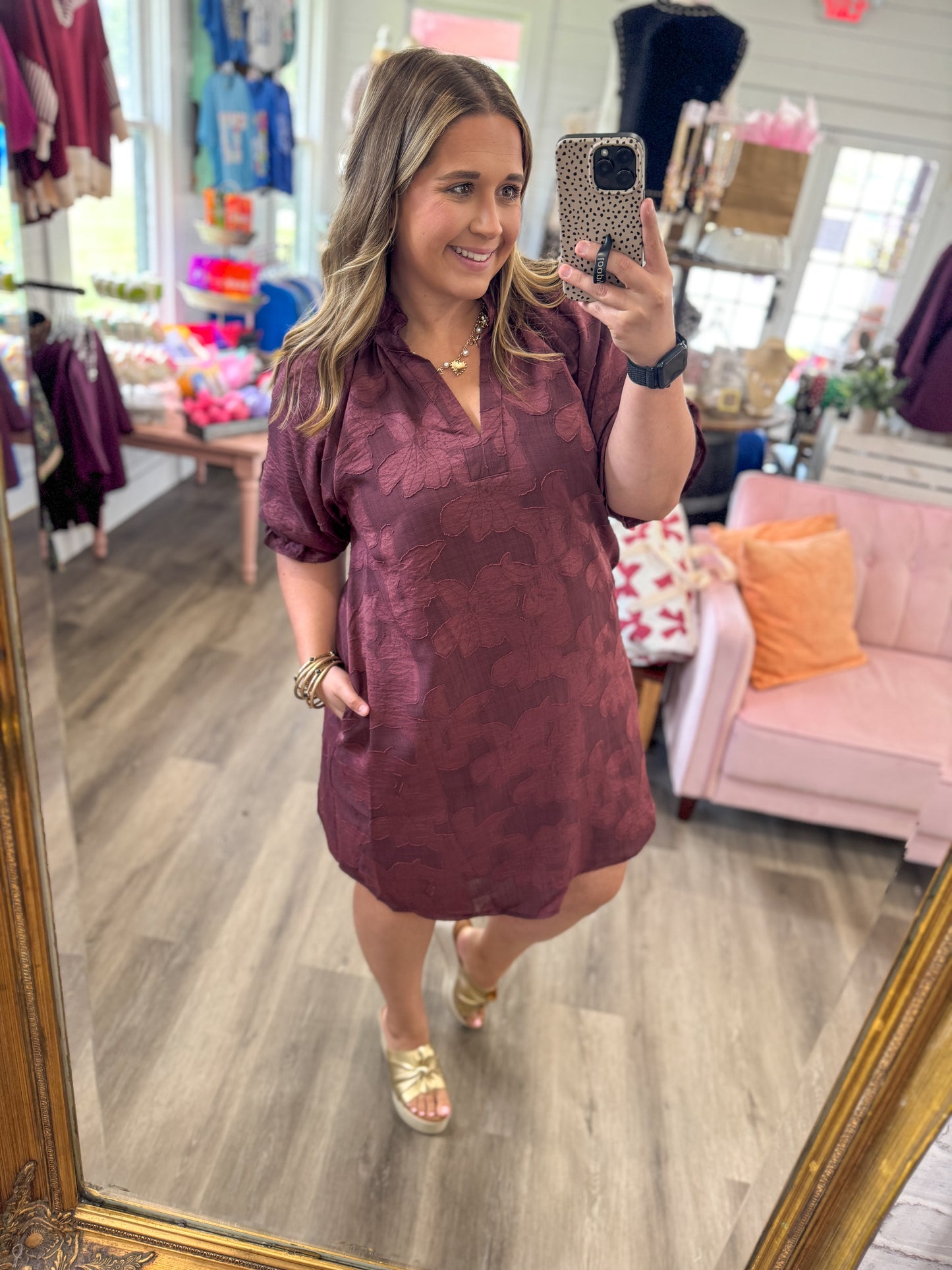 Grace Floral Textured Jacquard V-Neck Dress