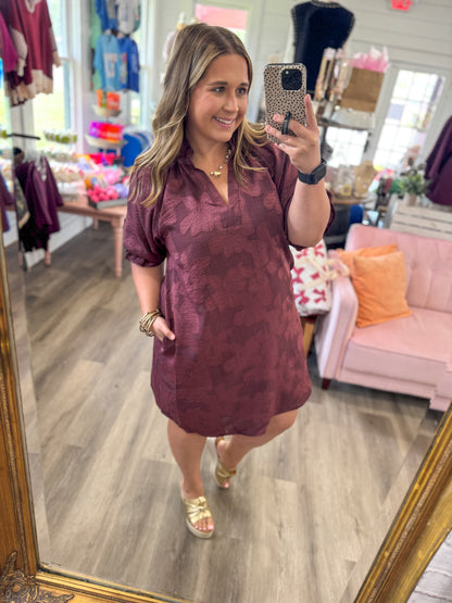 Grace Floral Textured Jacquard V-Neck Dress