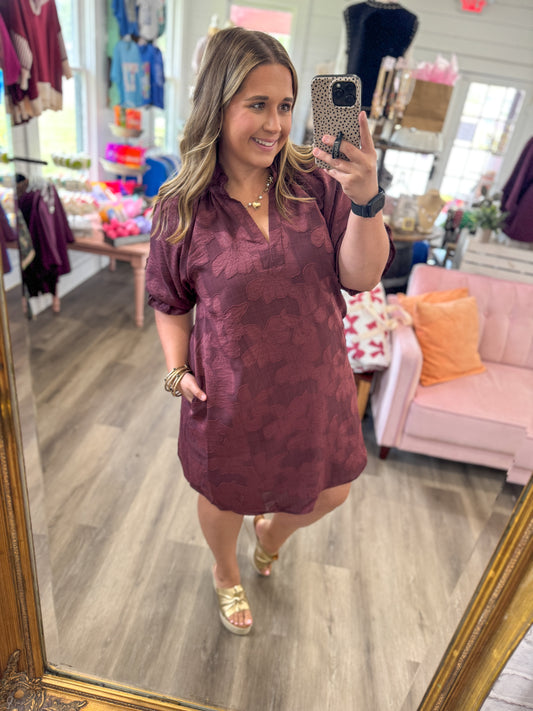 Grace Floral Textured Jacquard V-Neck Dress