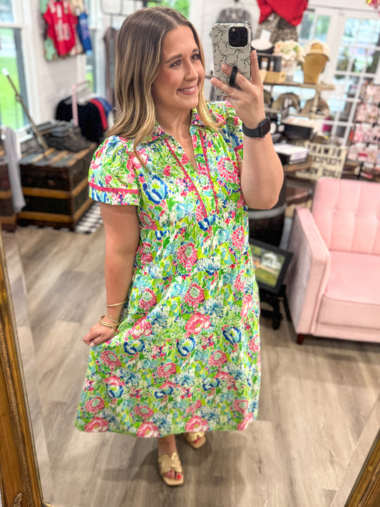 Marissa Bold Mixed Floral Tiered Midi Dress