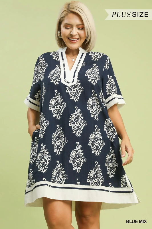 Sara Two Tone Abstract Print Dress