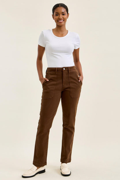 Aurora High Waist Weekender w/ Knee Darts Jeans- Mahogany