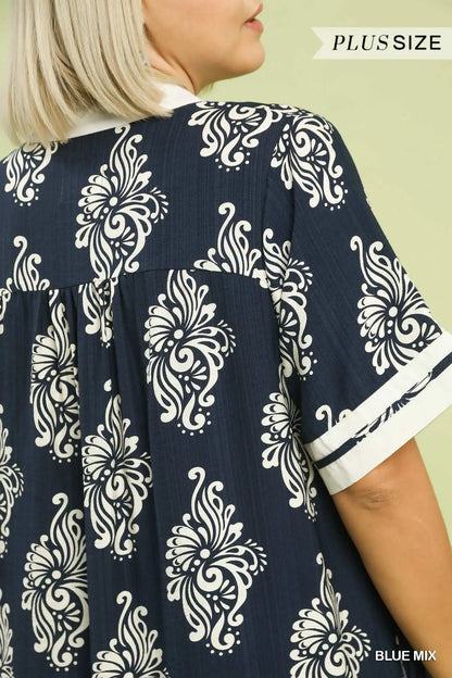 Sara Two Tone Abstract Print Dress
