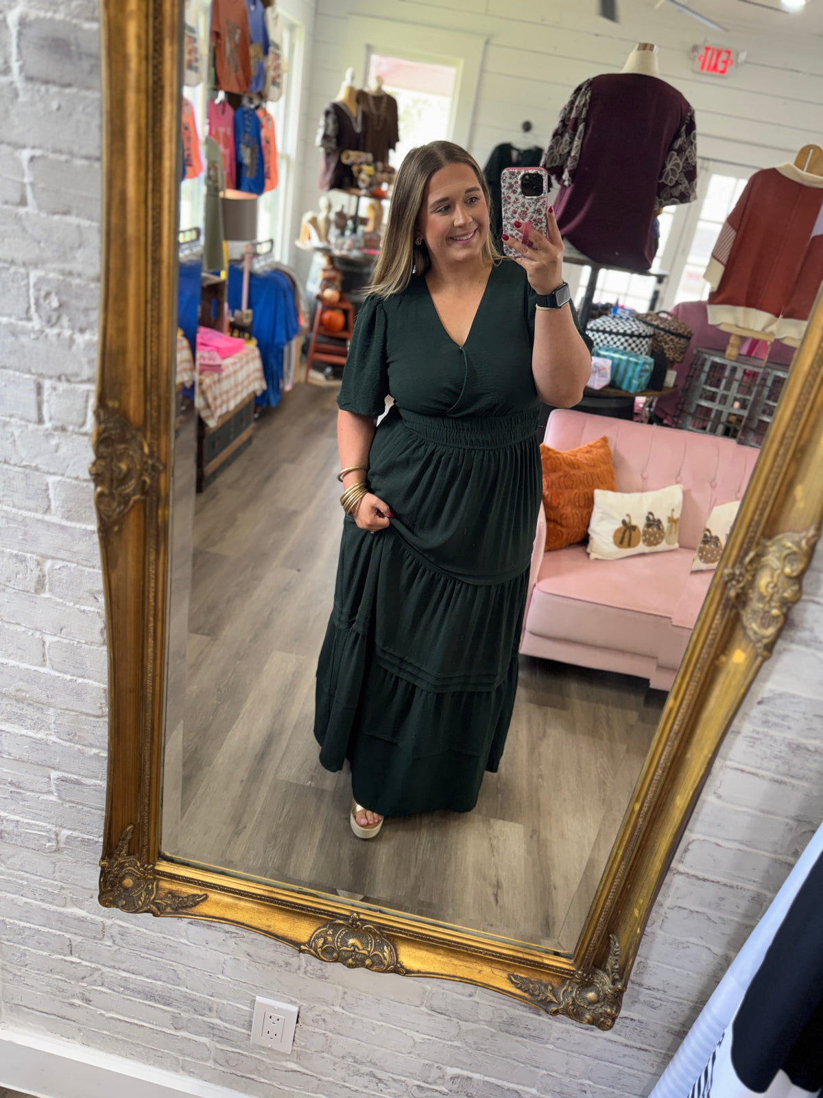 Sophie Pintuck Tiered Maxi Dress-Green