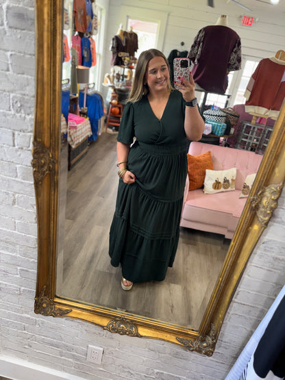 Sophie Pintuck Tiered Maxi Dress-Green