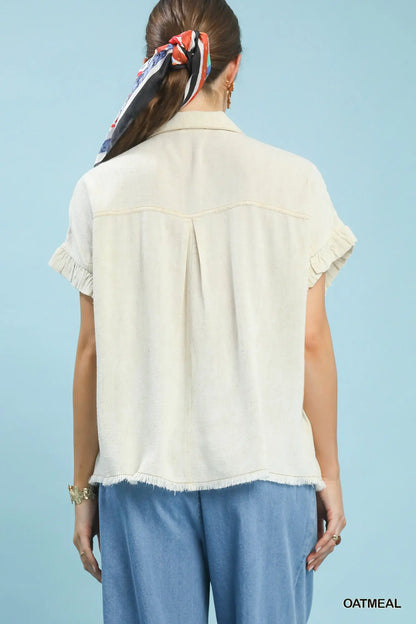 Kari Washed Linen Blend Smocked Shirt