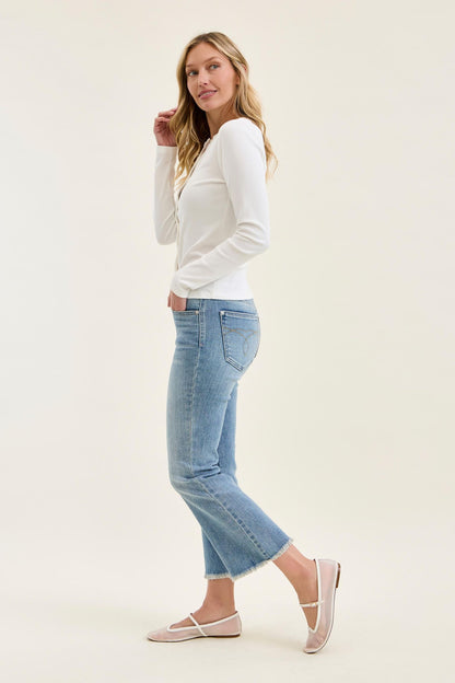 Mid Rise Kick Flare W/ Frayed Hem Jeans