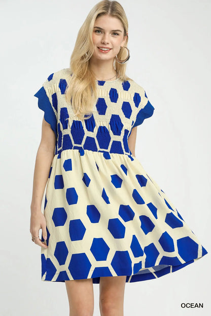 Atlas Geometric Smocked Yoke Dress