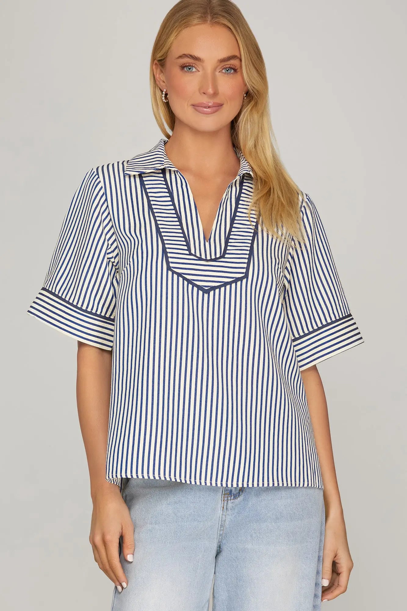 Tammie Striped Collared Woven Top
