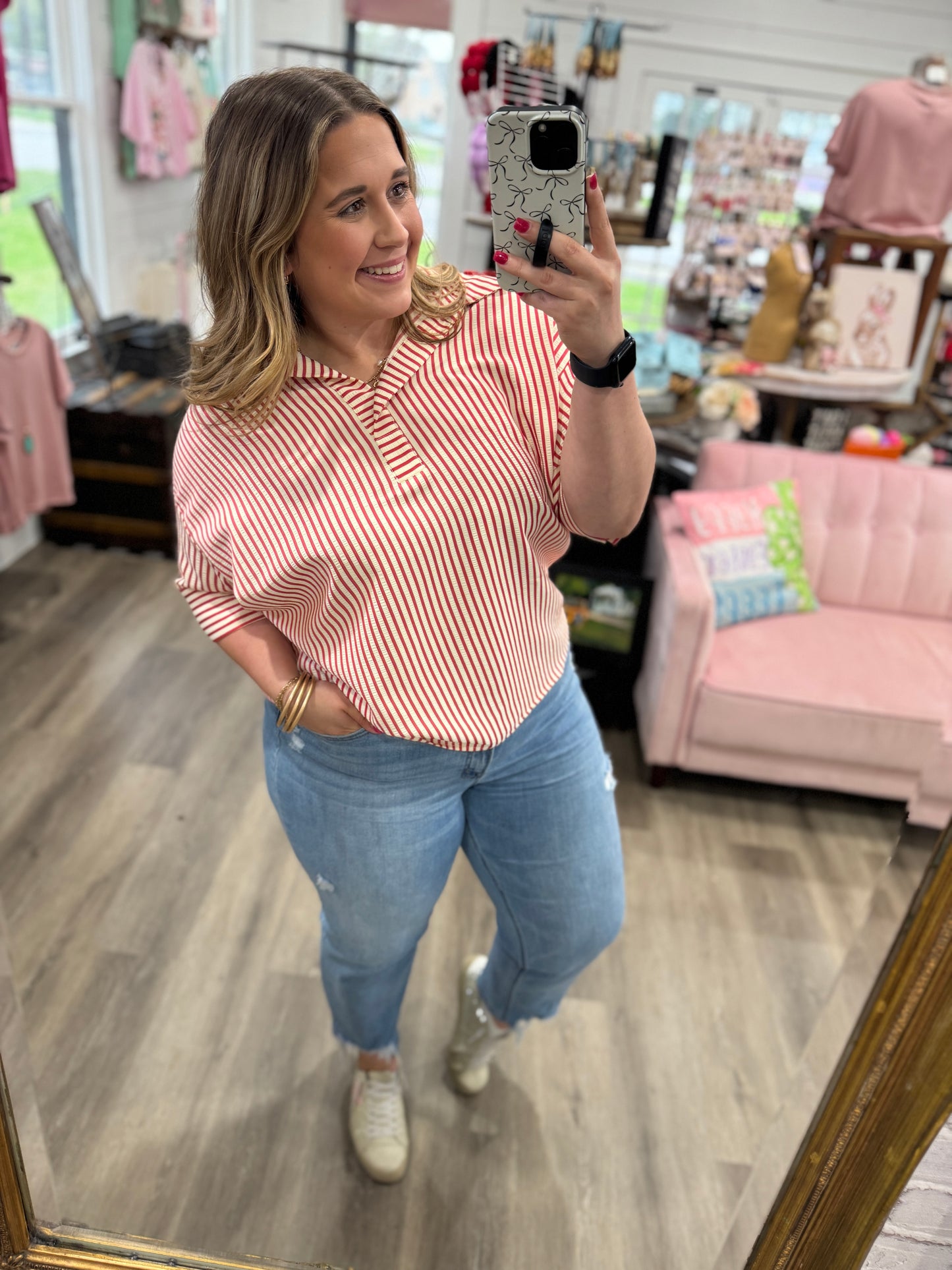 Avery Stripe Blouse-Red