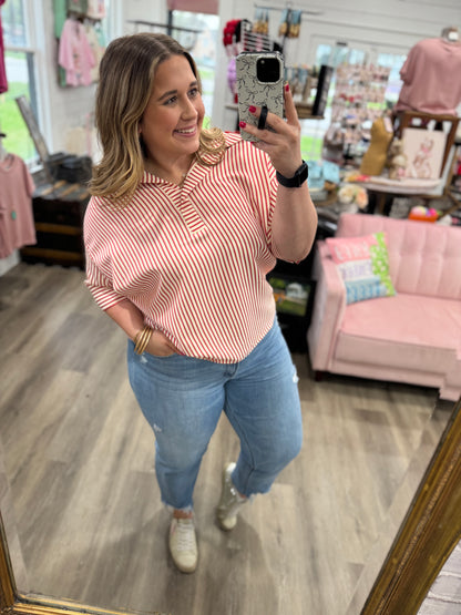 Avery Stripe Blouse-Red
