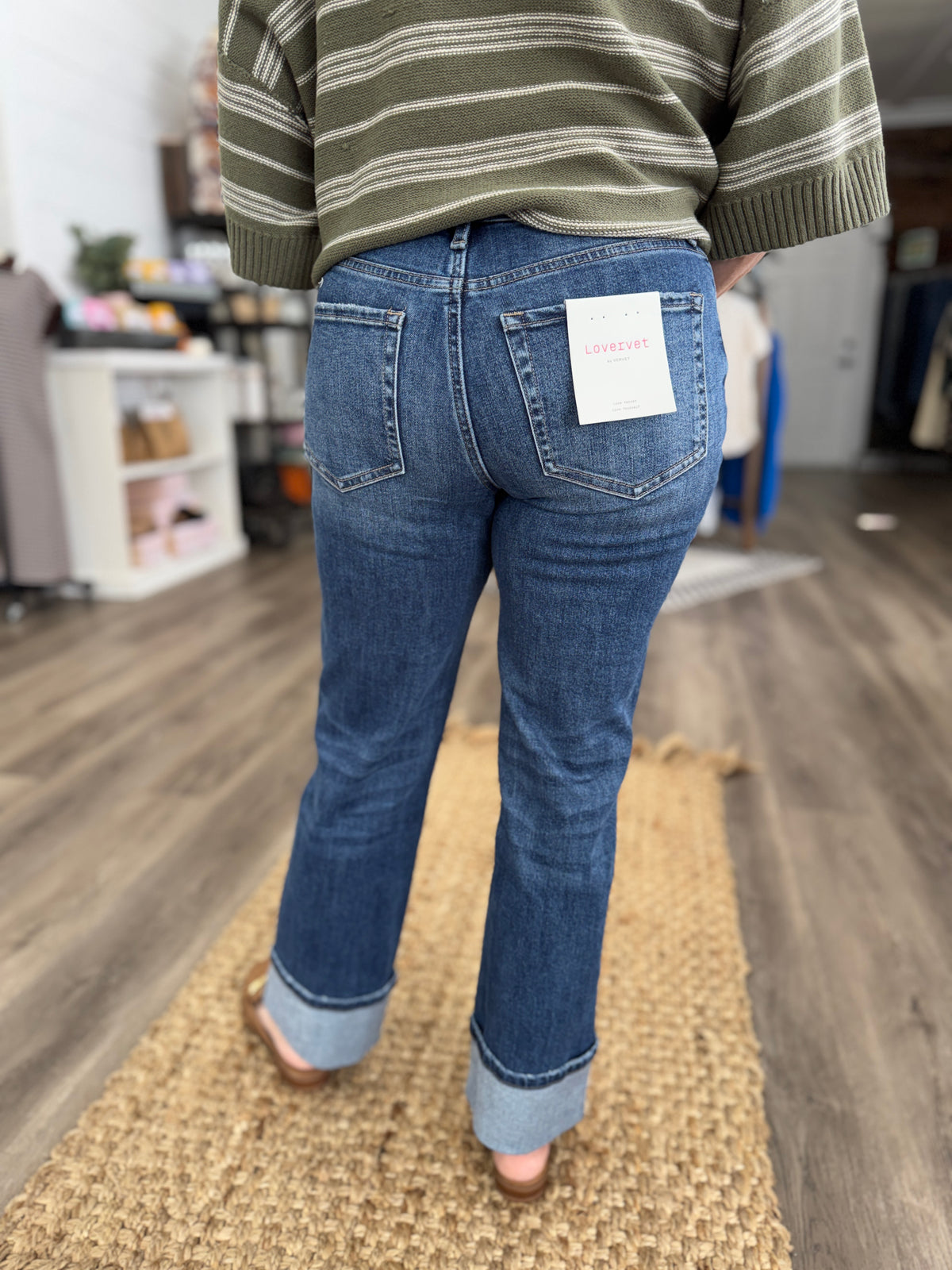 High Rise Cuffed Ankle Straight Jeans