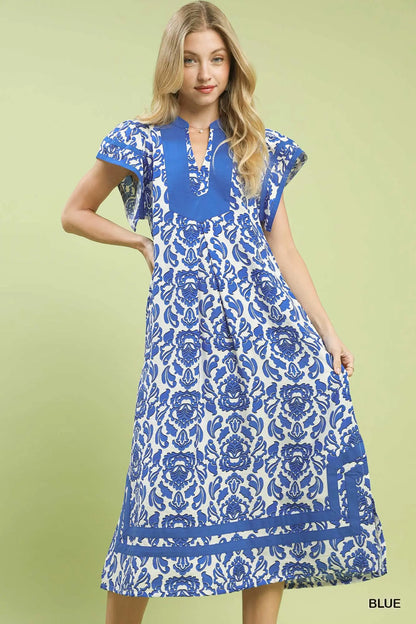 Kim Abstract Two Tone Print Midi Dress