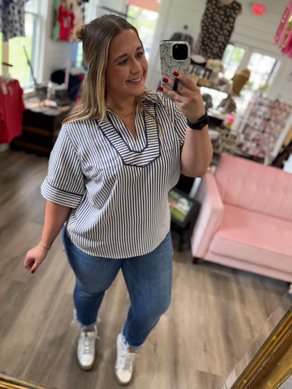 Tammie Striped Collared Woven Top