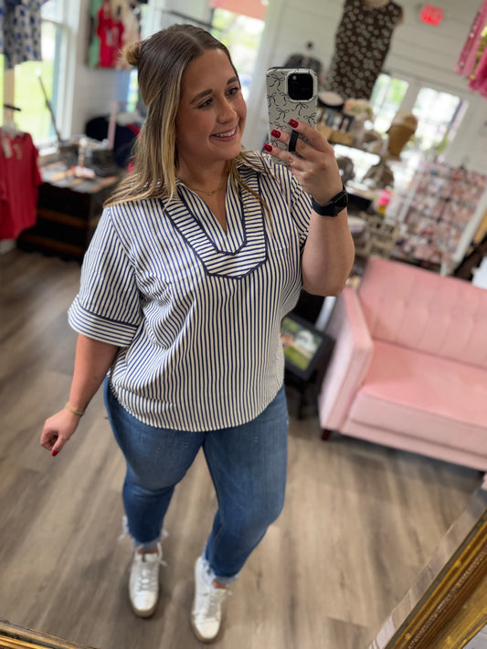 Tammie Striped Collared Woven Top