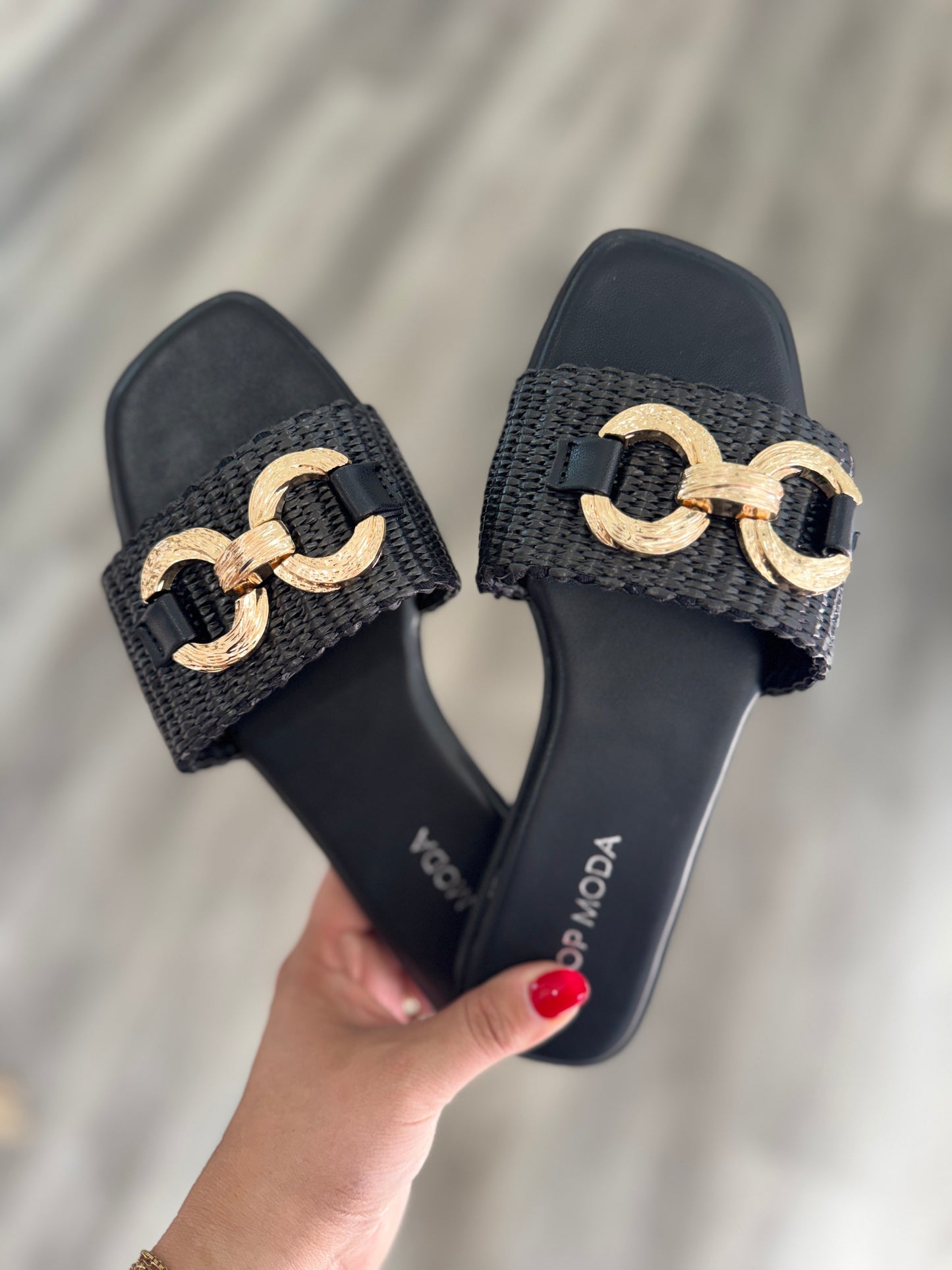 Victoria Black Raffia Sandals