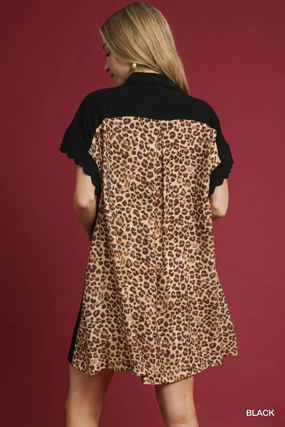 Alisha Linen Dress with Leopard Print Back