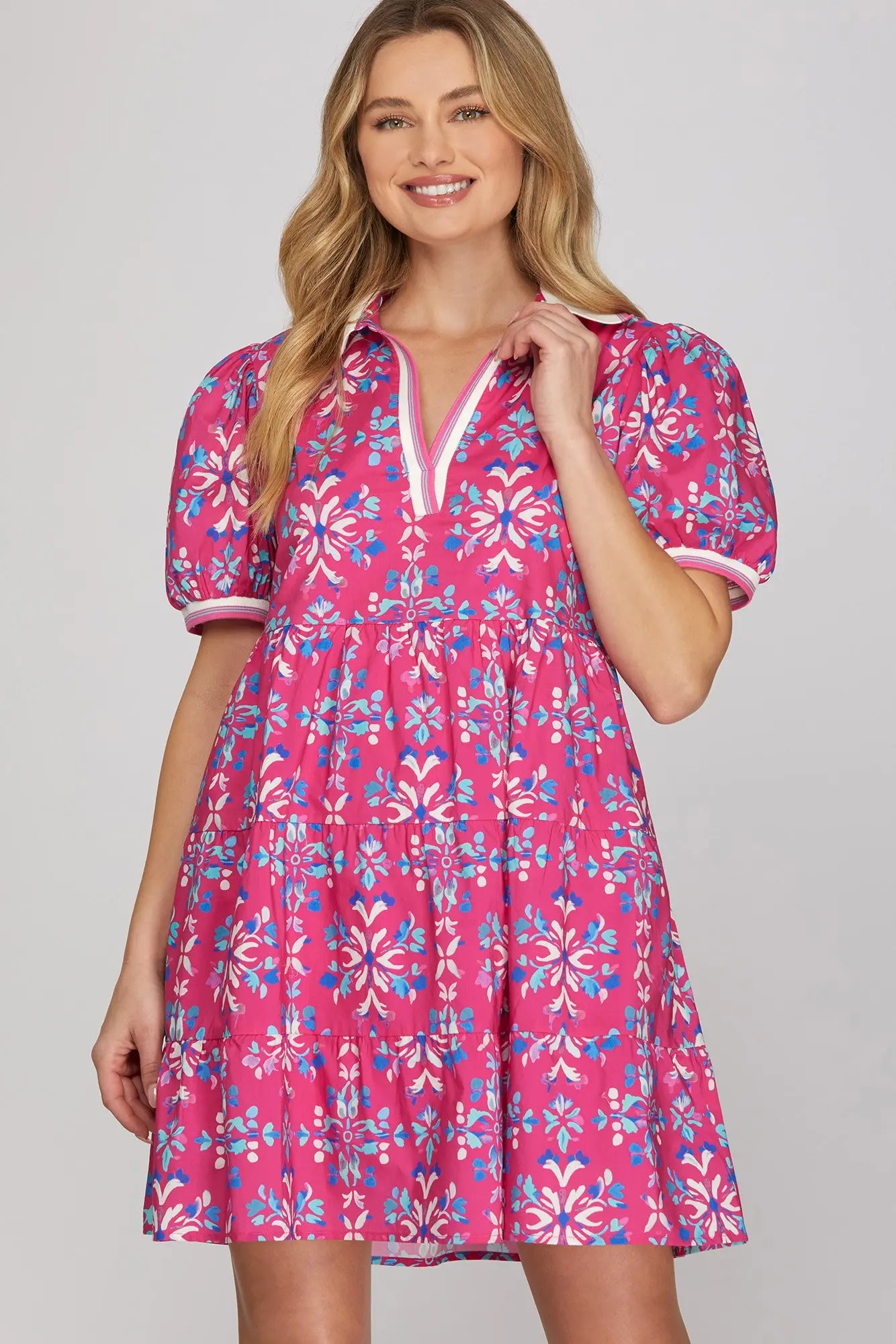 Carmen Puff Sleeve Print Dress