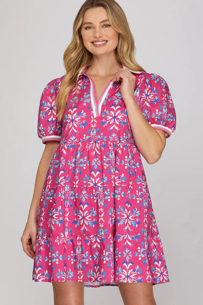 Carmen Puff Sleeve Print Dress