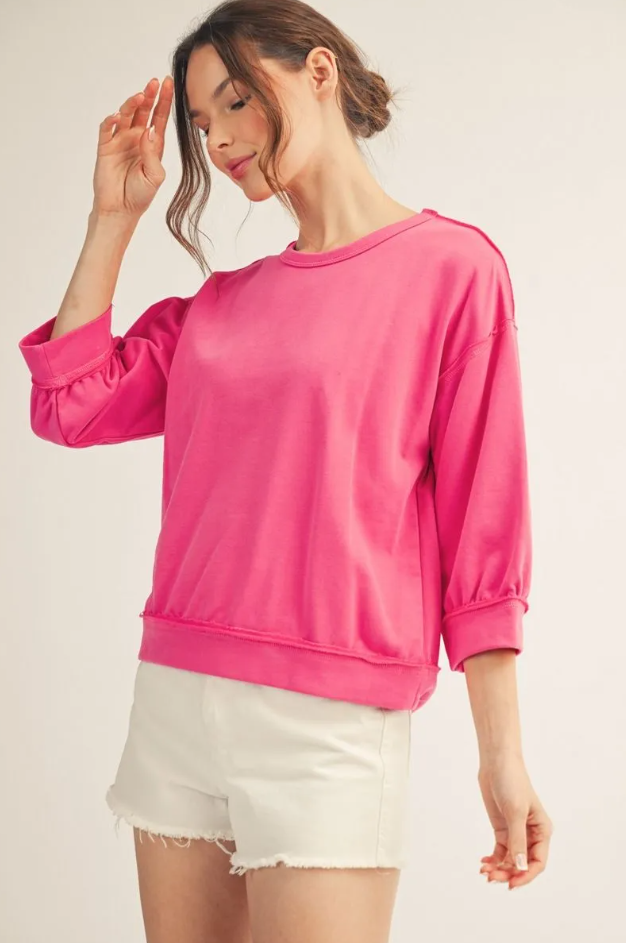 Dee 3/4 Sleeve Mineral Washed Top