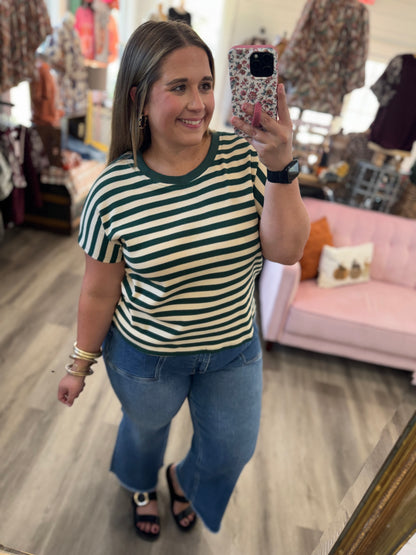 Brianna Easy Stripe Knit Top- Green