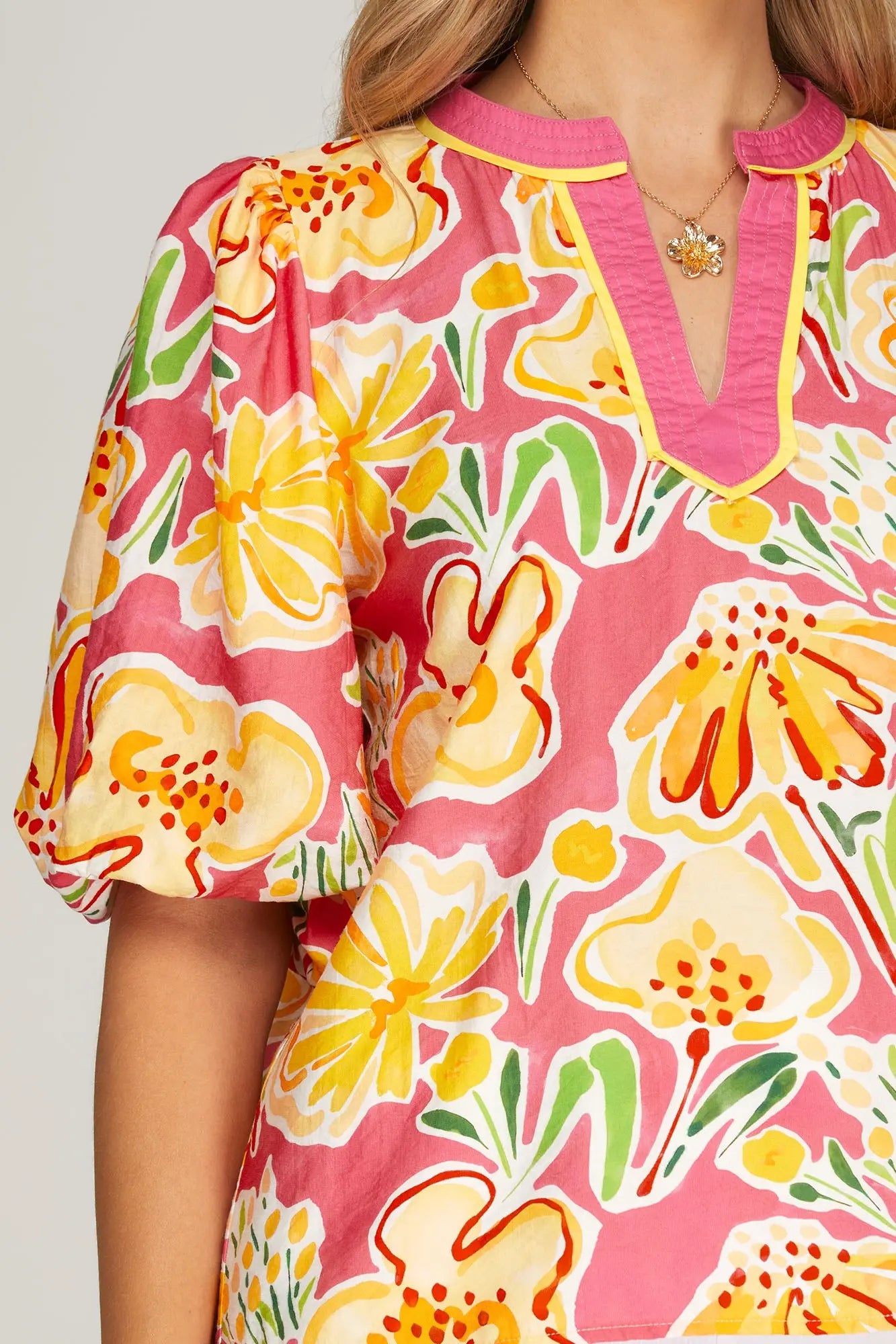 Kendall V-Neck Floral Print Top-Pink