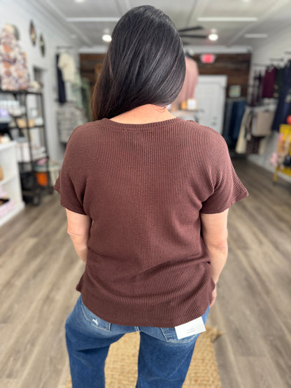 Everyday Knit Drop Sleeve Top-Brown