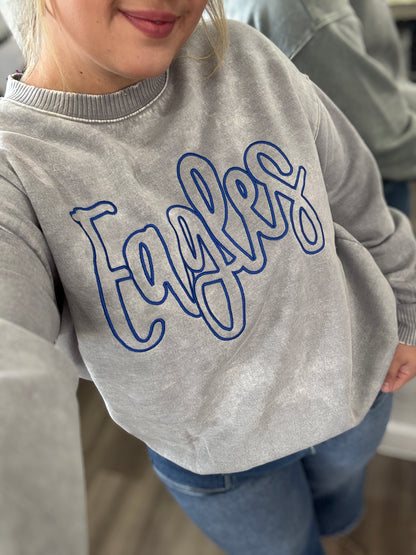 Eagles Applique Acid Wash Sweatshirt