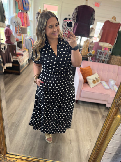 Polka Dot Pocket Midi Dress