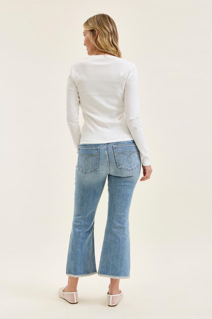 Mid Rise Kick Flare W/ Frayed Hem Jeans