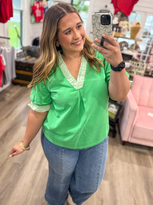 Alana Ruffle Trim Puff Sleeve Top
