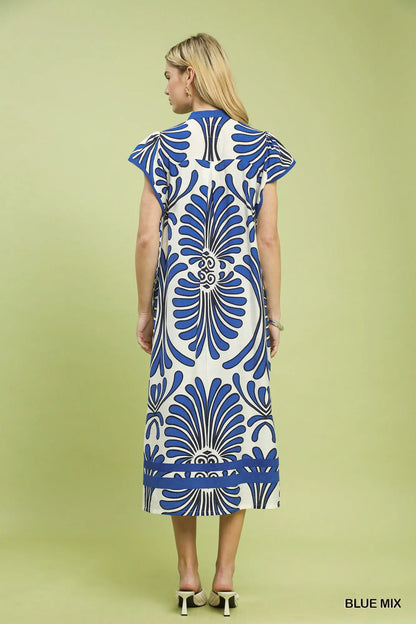 Amy Mix Bold Print Flutter Sleeve Midi Dress