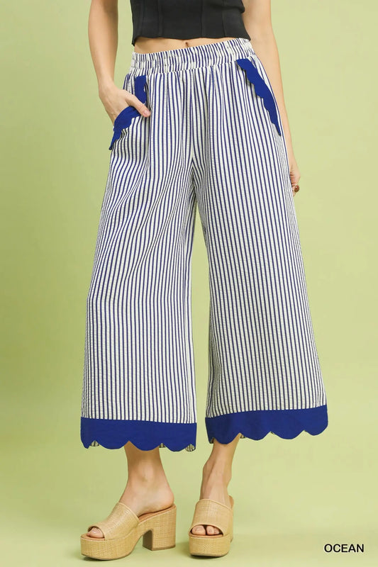 Alana Stripe Scallop Hem Wide Leg Pants