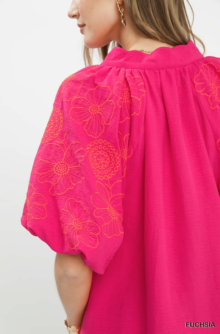 Elise Embroidered Sleeve V-Neck Boho Blouse