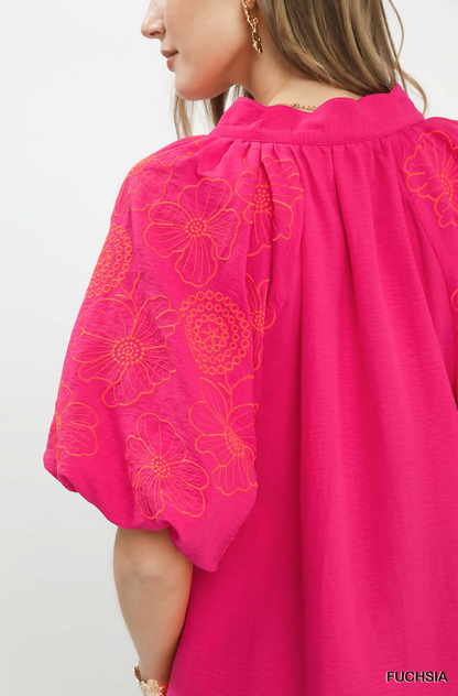 Elise Embroidered Sleeve V-Neck Boho Blouse