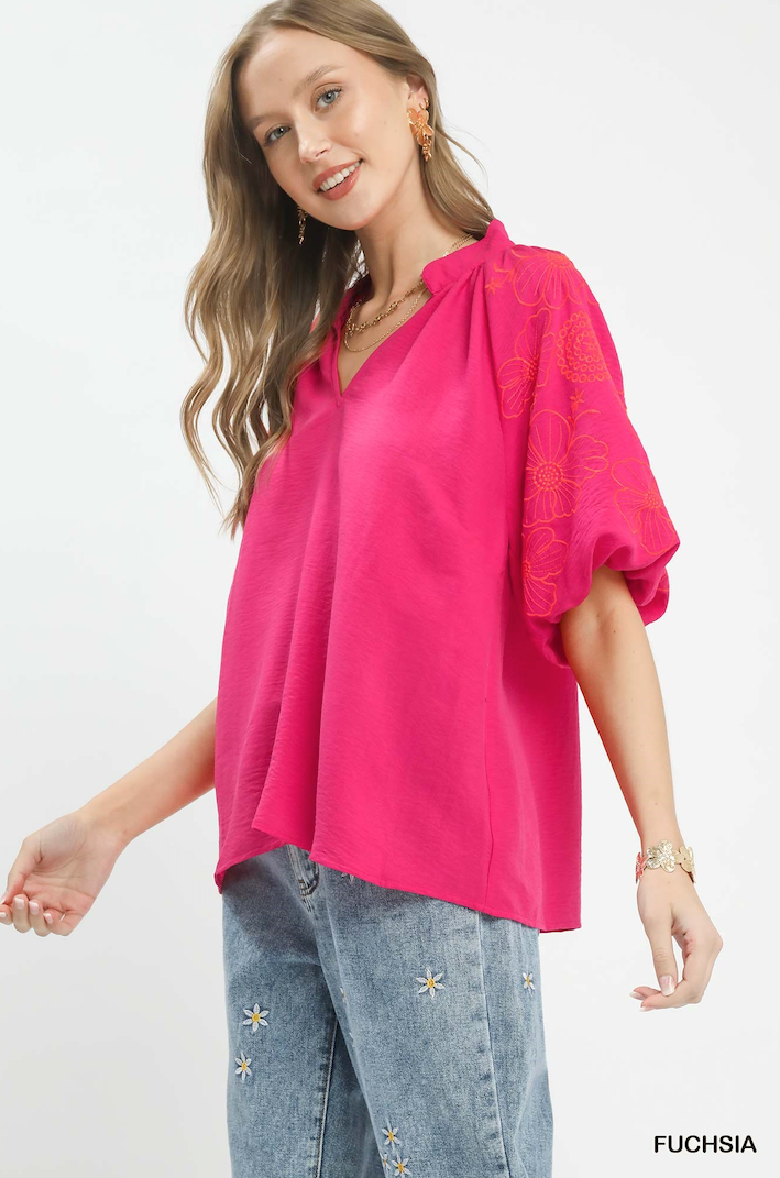 Elise Embroidered Sleeve V-Neck Boho Blouse