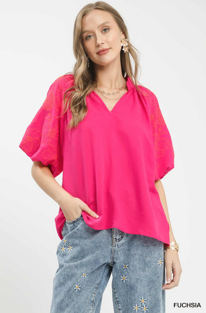 Elise Embroidered Sleeve V-Neck Boho Blouse