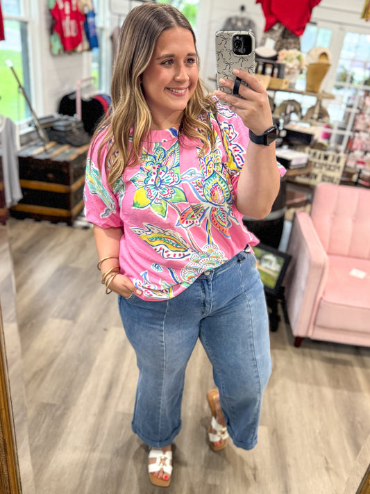 Brittany Paisley Print Top-Peony