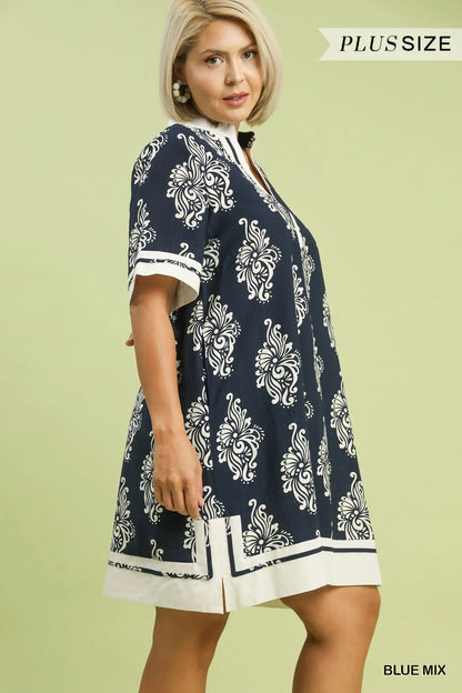 Sara Two Tone Abstract Print Dress