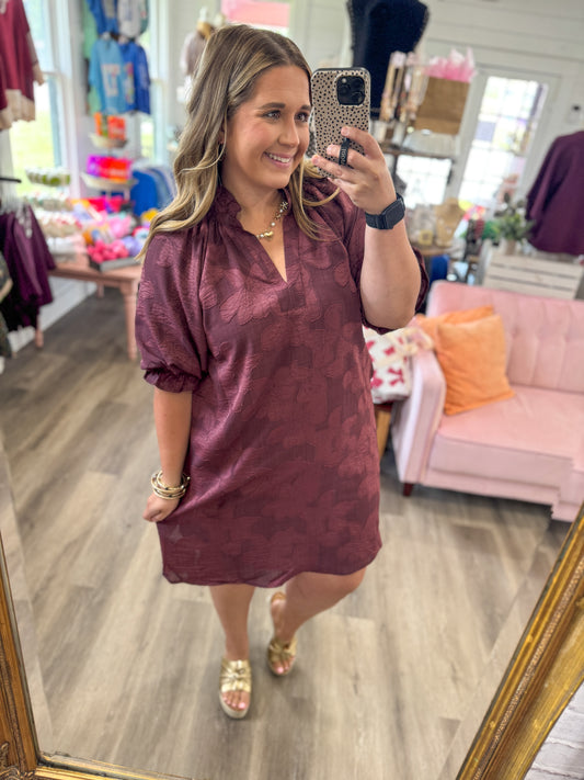Grace Floral Textured Jacquard V-Neck Dress