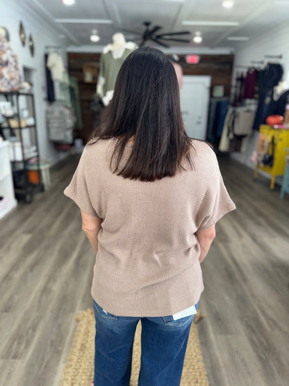 Everyday Knit Drop Sleeve Top-Mocha