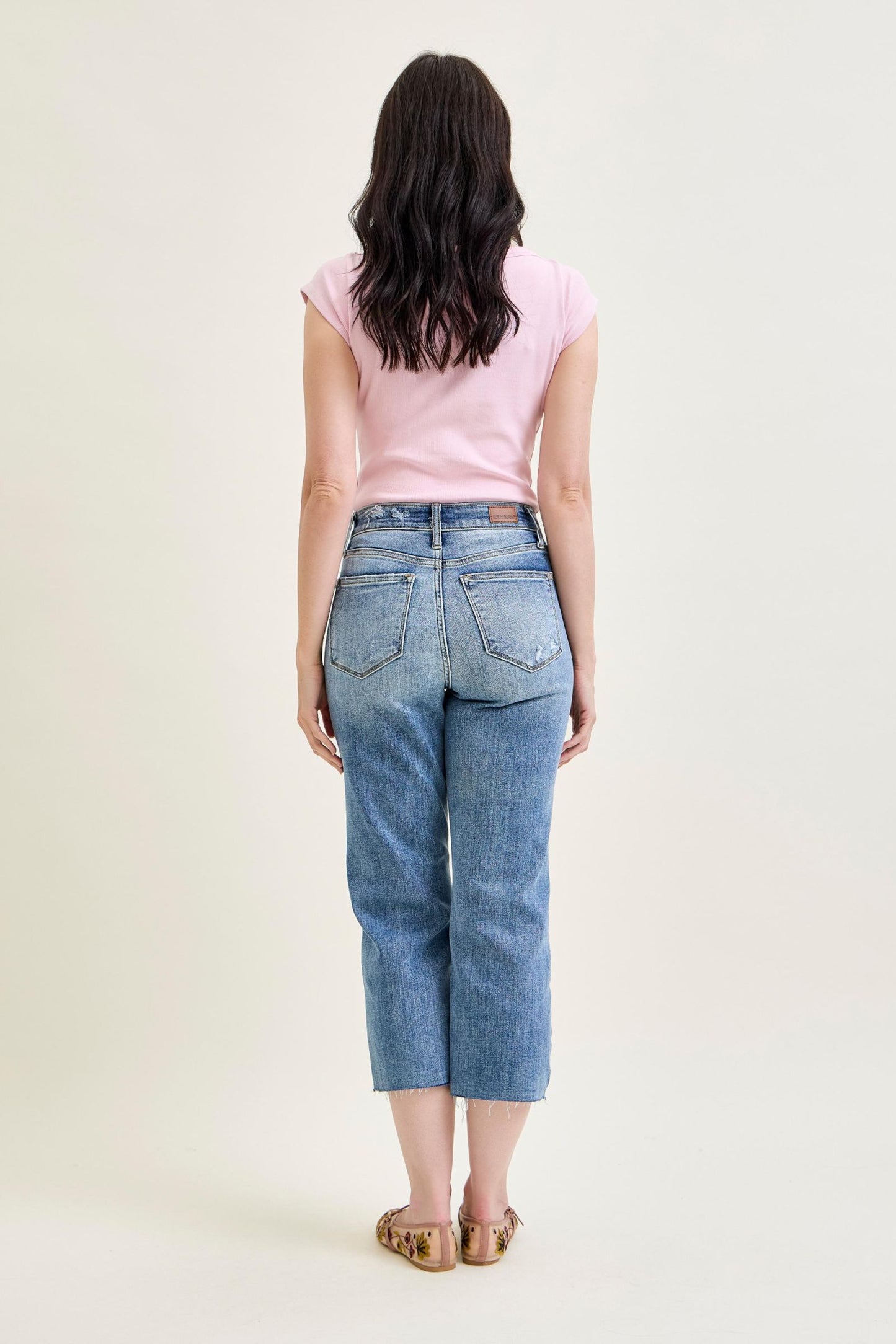 Annie High Waist w/ Destroy Crop Wide Leg Jeans