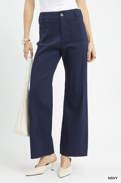 navy blue dress pants women Petite Victoria High Waisted - tapered pant legs Kennedy Button Stretch Dress Pants