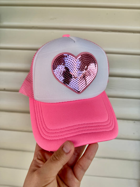Sequin Heart Patch Hat