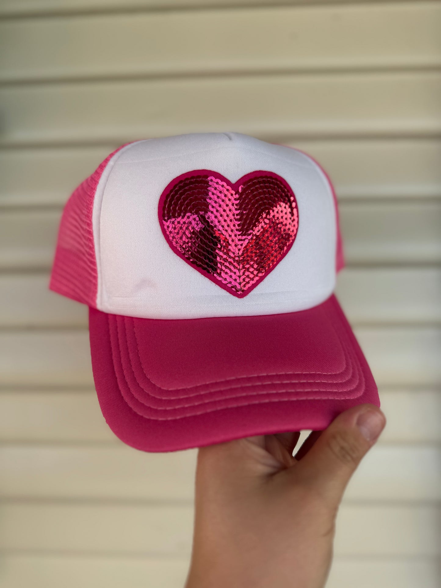 Sequin Heart Patch Hat