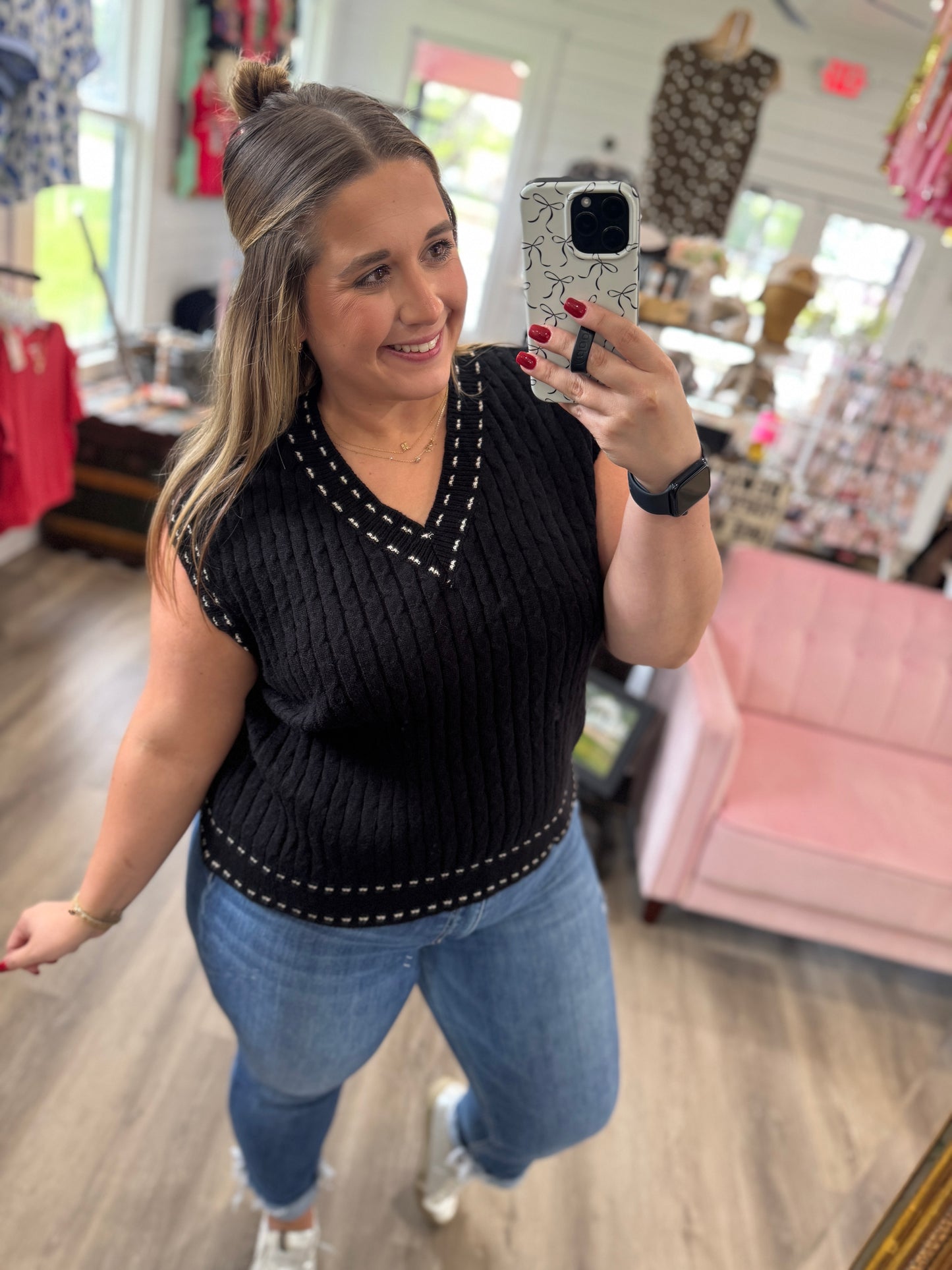Taylor V-Neck Stitching Knit Sweater