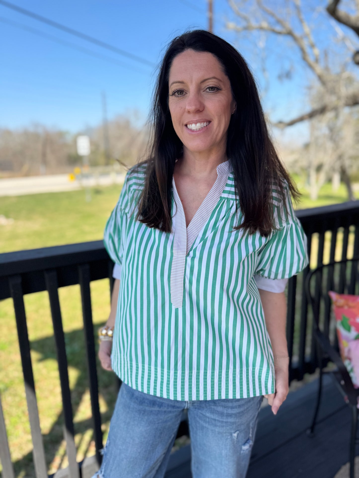 Haleigh Striped Blouse-Green