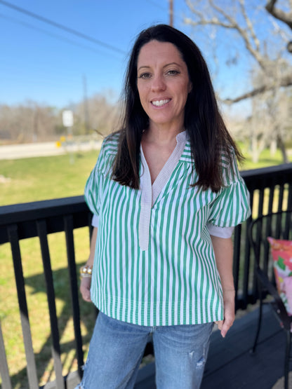 Haleigh Striped Blouse-Green