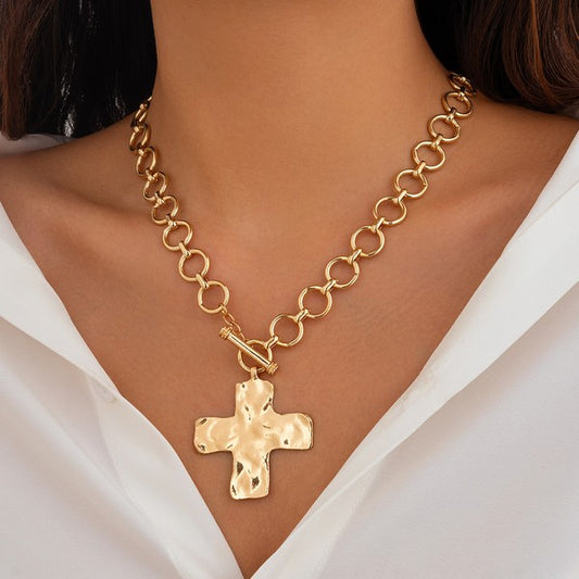 Hammered Cross Necklace-Gold