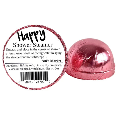 Pink shower steamer with label on a white background
